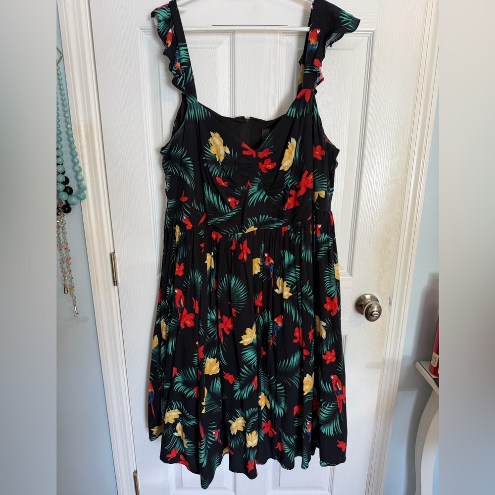 Torrid Retro Chic Black Tropical Floral Swing Dress